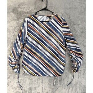 Halogen Top 1 Women’s Size Med Striped Long Sleeve Blouse Drawstring Casual